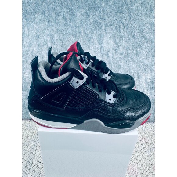 Air Jordan 4 Retro  Boys Sneakers Size 12C  Black Red Leather Upper EUC - Picture 5 of 9